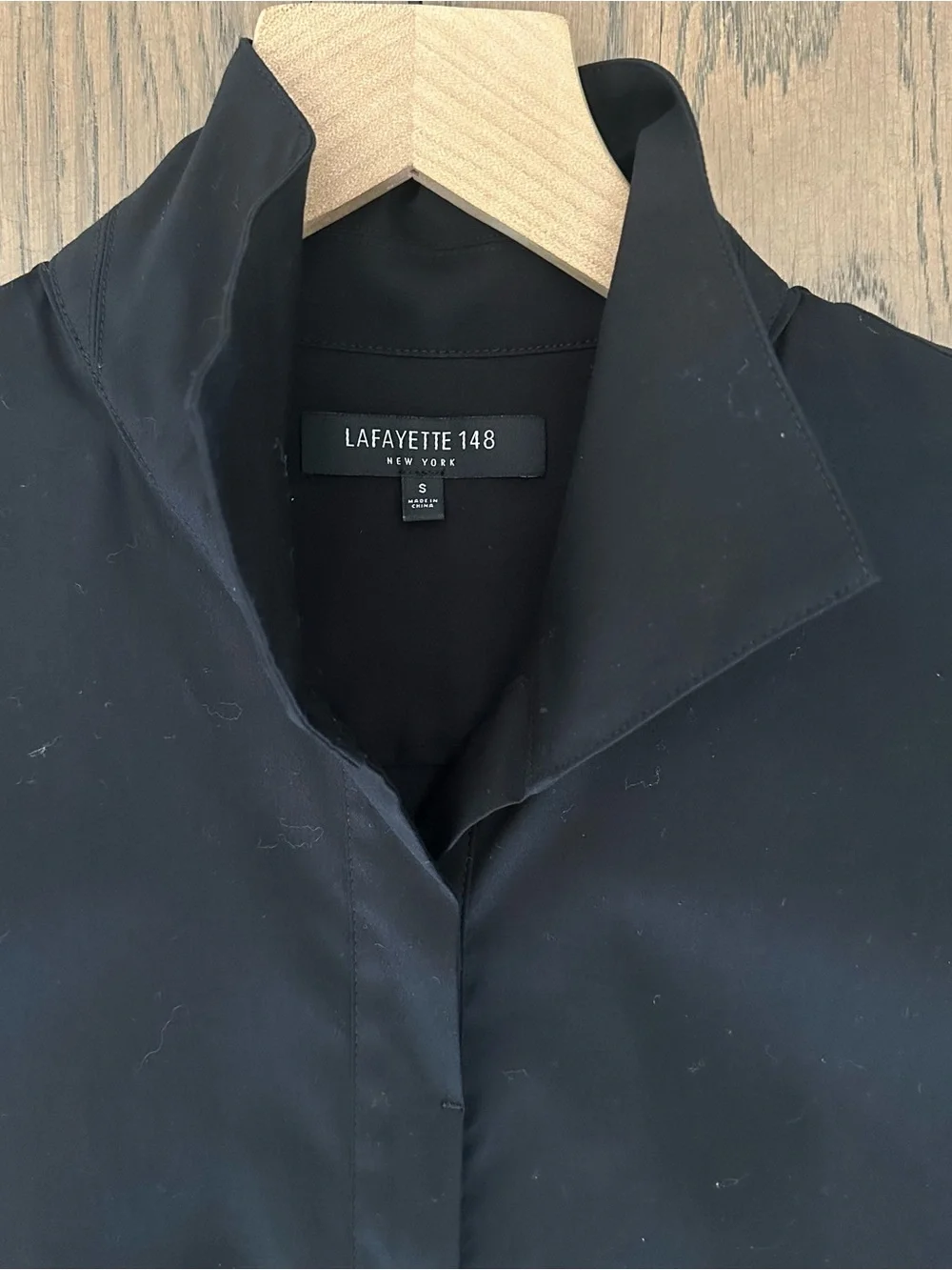 Lafayette 148 New York Cotton Poplin Stand Collar Tunic Foldover Shirt Black S - Picture 4 of 8